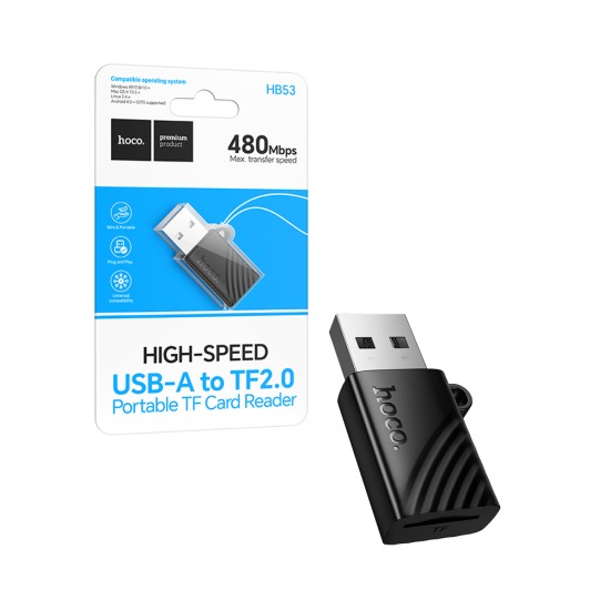 Hoco HB53 Mini USB-A to TF 2.0 Card Reader 480 Mbps Black
